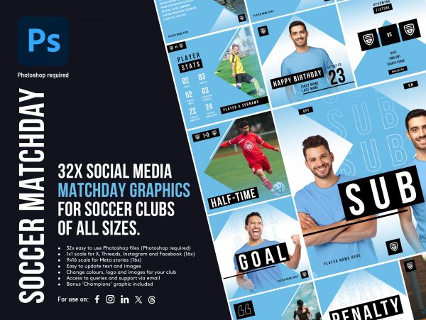 graphic showing a collection of social media templates for football clubs