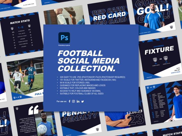 graphic showing a collection of social media assets for football or soccer clubs