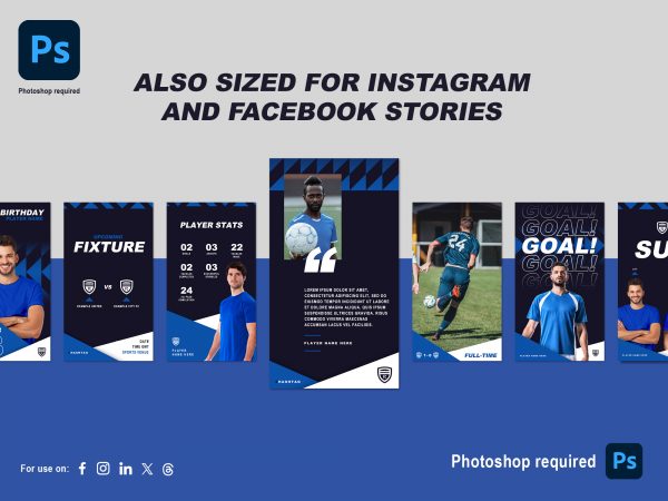 Graphic with a selection of 9x16 templates for soccer clubs