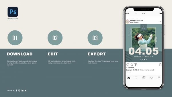 Graphic showing how to download and update templates for social media