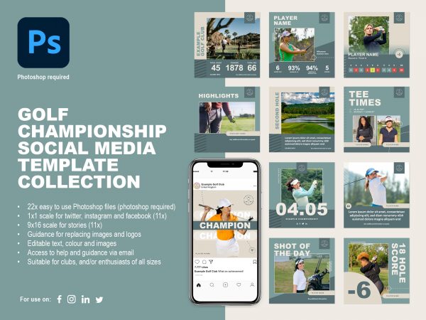 graphic showing a collection of social media templates for golf clubs