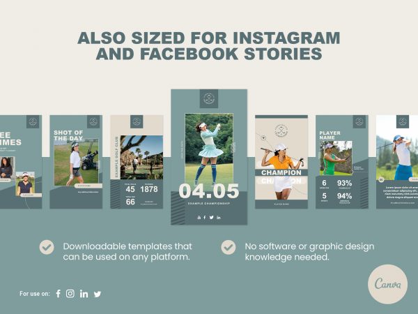 Graphic showing a section of social media assets for golf clubs sized for stories