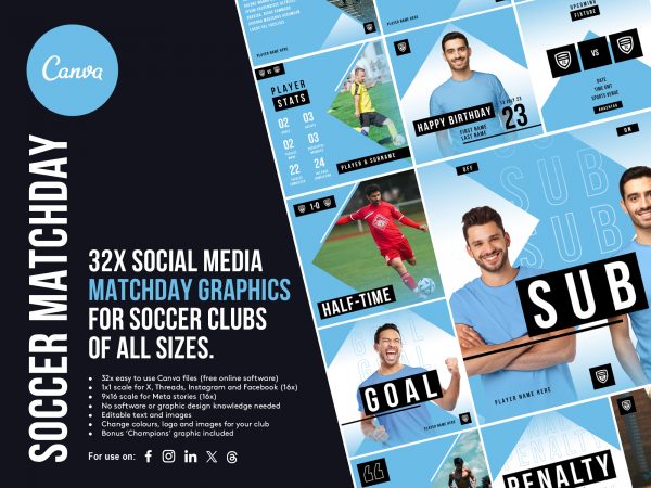 graphic showing a selection of social media templates in light blue