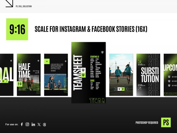 A graphic showing social media stories graphics for football clubs