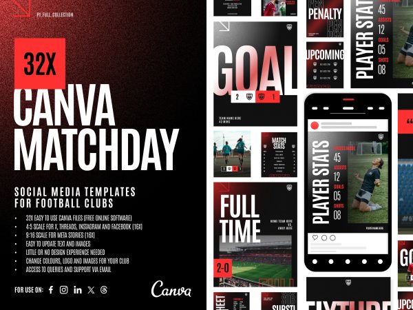 Football Matchday Social Media Templates (Canva)