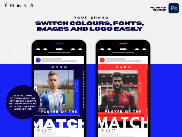 Two phones showing how to change the colour of a social media graphic using photoshop